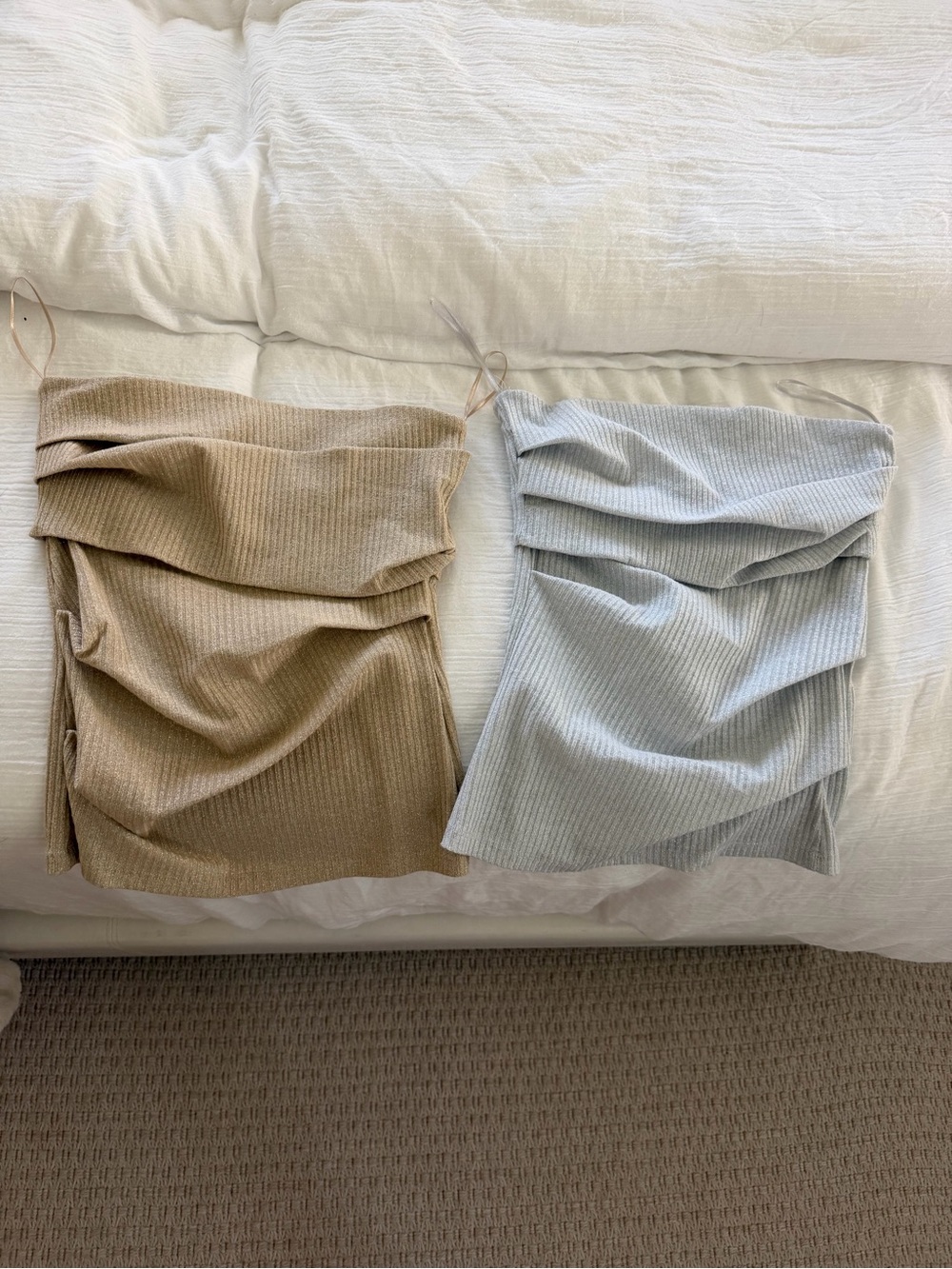 Ribbed Draped strapless top Gold and Gray/Silver